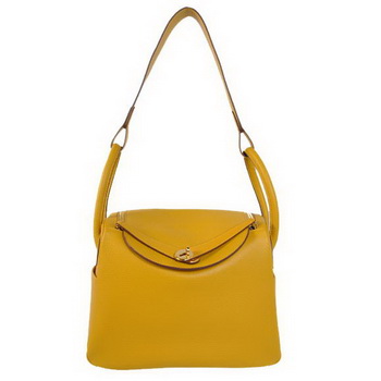 Hermes Lindy 30CM Havanne Handbags 1057 Yellow Leather Golden Hardware