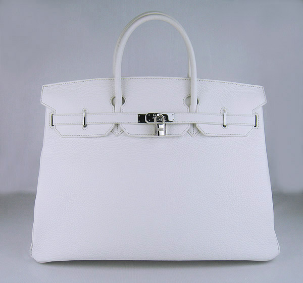 Hermes Birkin 40CM Togo Bag  White 6099 Silver