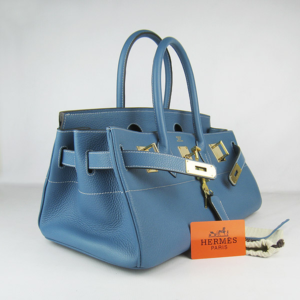 Hermes Birkin 6109 Togo Leather Bag Blue 42cm Gold