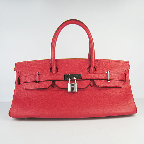 Hermes Birkin 6109 Togo Leather Bag Red 42CM Silver