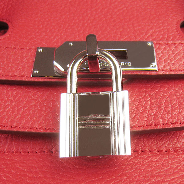 Hermes Birkin 6109 Togo Leather Bag Red 42CM Silver