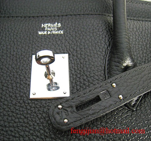 Hermes Birkin 35cm Embossed Veins Leather Bag Black 6089 Silver Hardware