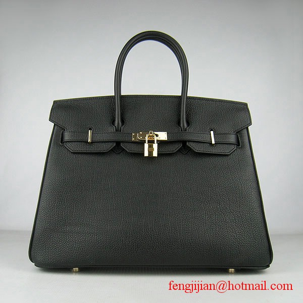 Hermes Birkin 35cm Tendon Veins Leather Bag Black Gold Hardware