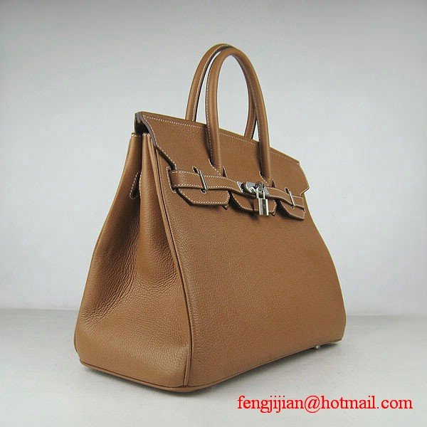 Hermes Birkin 35cm Tendon Veins Leather Bag Light Coffee Silver Hardware