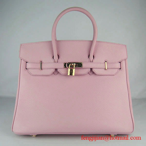 Hermes 35cm Embossed Veins Leather Bag Pink 6089 Gold Hardware