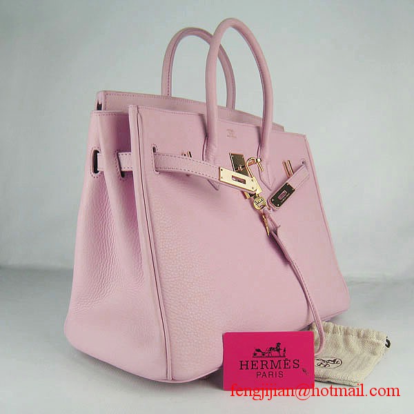 Hermes 35cm Embossed Veins Leather Bag Pink 6089 Gold Hardware