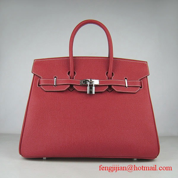 Hermes Birkin 35cm Tendon Veins Leather Bag Red Silver Hardware