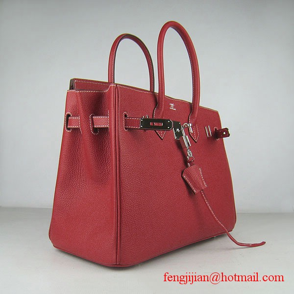 Hermes Birkin 35cm Tendon Veins Leather Bag Red Silver Hardware