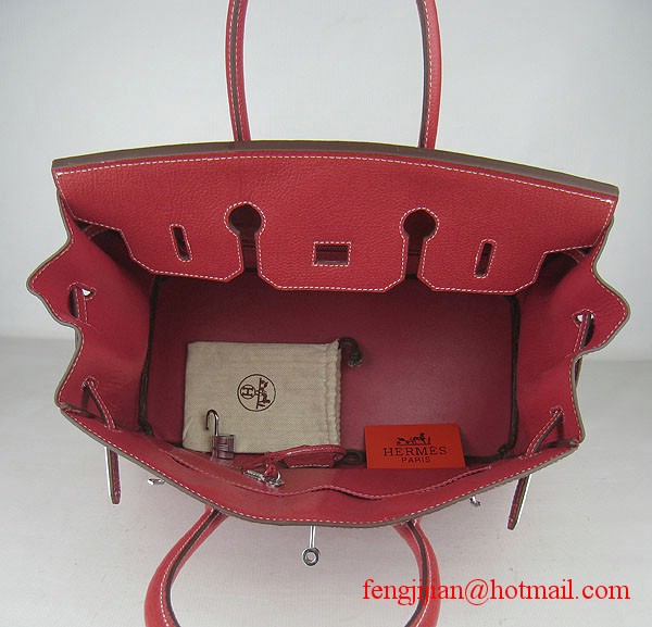 Hermes Birkin 35cm Tendon Veins Leather Bag Red Silver Hardware