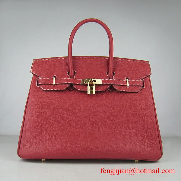 Hermes Birkin 35cm Tendon Veins Leather Bag Red Gold Hardware