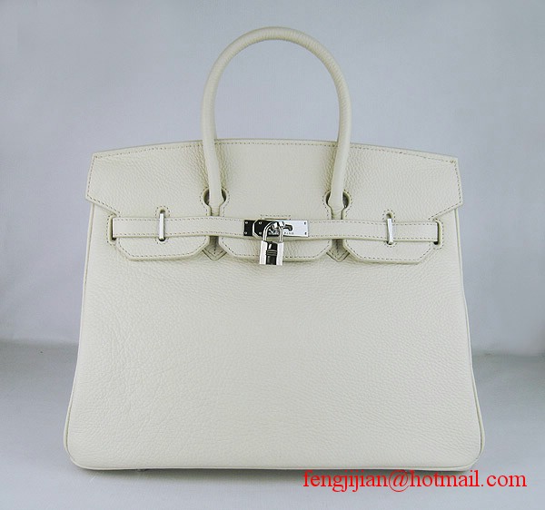 Hermes 35cm Embossed Veins Leather Bag Beige 6089 Silver Hardware