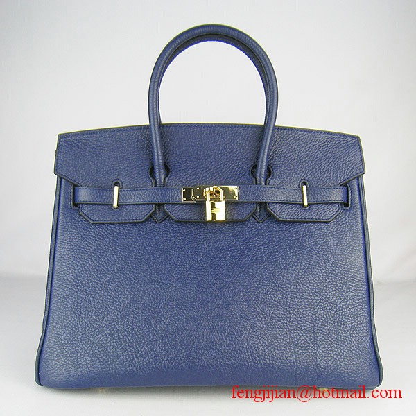 Hermes Birkin 35cm Embossed Veins Leather Bag Dark Blue 6089 Gold Hardware