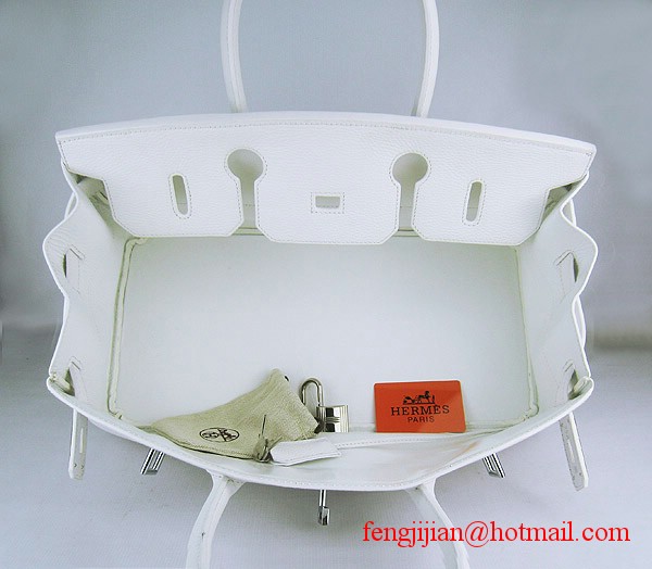 Hermes Birkin 42cm Togo Leather Bag 6109 White silver padlock