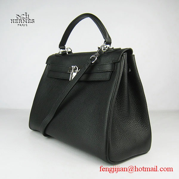 Hermes Kelly 32cm Togo Leather Bag Black 6108 Silver Hardware