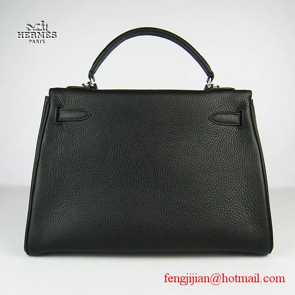 Hermes Kelly 32cm Togo Leather Bag Black 6108 Silver Hardware