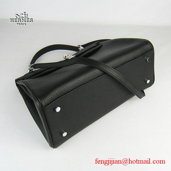 Hermes Kelly 32cm Togo Leather Bag Black 6108 Silver Hardware