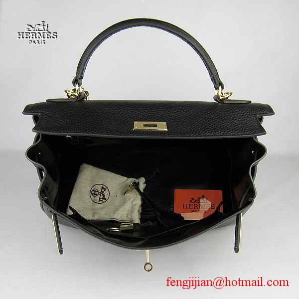 Hermes Kelly 32cm Togo Leather Bag Black 6108 Gold Hardware