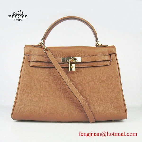 Hermes Kelly 32cm Togo Leather Bag Light Coffee 6108 Gold Hardware