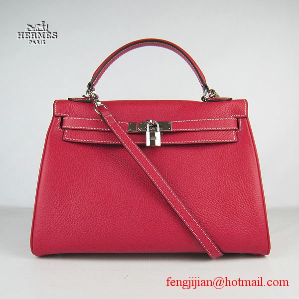 Hermes Kelly 32cm Togo Leather Bag Red 6108 Silver Hardware