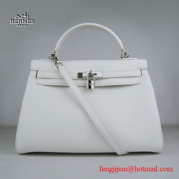 Hermes Kelly 32cm Togo Leather Bag White 6108 Silver Hardware