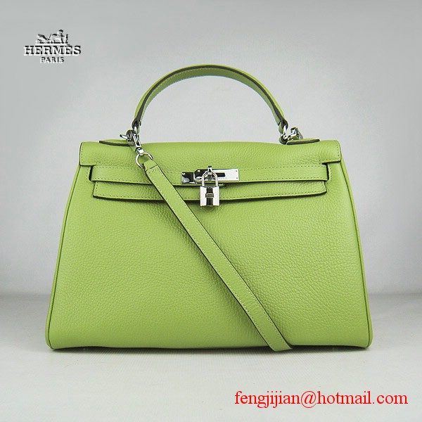 Hermes Kelly 32cm Togo Leather Bag Green 6108 Silver Hardware